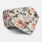 薄い灰色に灰色葉の花を付けたクリーム ネクタイ (ロール)