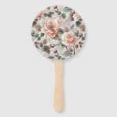 薄い灰色に灰色葉の花を付けたクリーム ハンドファン (裏面)