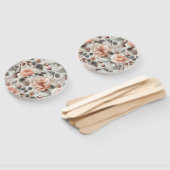 薄い灰色に灰色葉の花を付けたクリーム ハンドファン (組立なし)