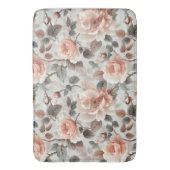 薄い灰色に灰色葉の花を付けたクリーム バスマット (正面縦)