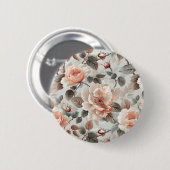 薄い灰色に灰色葉の花を付けたクリーム 缶バッジ (正面&裏面)