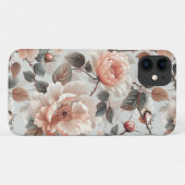 薄い灰色に灰色葉の花を付けたクリーム Case-Mate iPhoneケース (裏面(横))