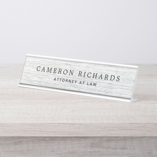 薄い灰色のフェイク木目の名前とタイトルテンプレート デスクネームプレート (正面)