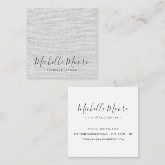 薄い灰色のリネンミニマリストエレガントプロフェッショナル スクエア名刺 (正面/裏面)