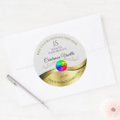 薄い灰色のロゴのモノグラムラベル上の波状金ゴールドデコール ラウンドシール (封筒)