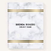 薄い灰色の大理石のテクスチャストライプ金ゴールドアクセント ノートブック (正面)