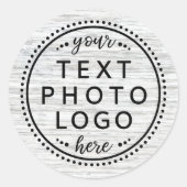 薄い灰色の木材を追加カスタムロゴの写真またはグラフィック ラウンドシール (正面)