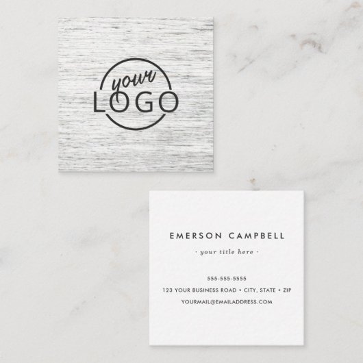 薄い灰色の木目のカスタムのロゴ スクエア名刺 (正面/裏面)