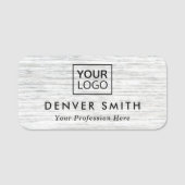 薄い灰色の木目の外観の名前とタイトル名タグ 名札 (正面)