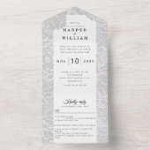 薄い灰色の白い線の美結婚術の花 オールインワン招待状 (内側)