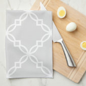 薄い灰色の白の大ファンシークローバーパターン キッチンタオル (四つ折り)