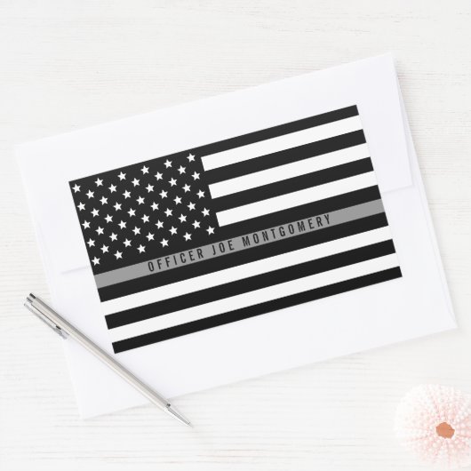 薄い灰色の線のアメリカ国旗の名前の追加 長方形シール (封筒)