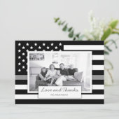 薄い灰色の線のアメリカ国旗写真 サンキューカード (スタンド正面)