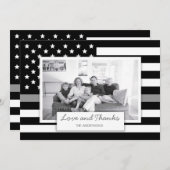 薄い灰色の線のアメリカ国旗写真 サンキューカード (正面/裏面)