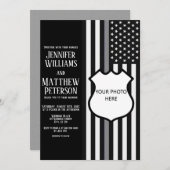 薄い灰色の線のバッジ写真の挿入 招待状 (正面/裏面)