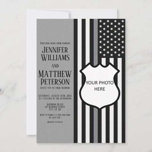 薄い灰色の線バッジの写真の挿入 招待状 (正面)