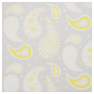 薄い灰色ペイズリーパターン黄色 ファブリック