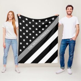 薄い灰色ライン教化の旗のモノグラムの名前 フリースブランケット