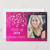 薄い熱いピンク色の卒業カードの糸 招待状 (正面)