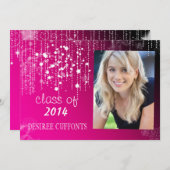 薄い熱いピンク色の卒業カードの糸 招待状 (正面/裏面)