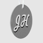 薄い白黒のストライプ |レトロスタイルのイニシャル オーナメント (正面)