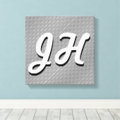 薄い白黒のストライプ |レトロスタイルのイニシャル キャンバスプリント (インサイチュ (ウッドフロア))