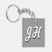 薄い白黒のストライプ |レトロスタイルのイニシャル キーホルダー (正面左)