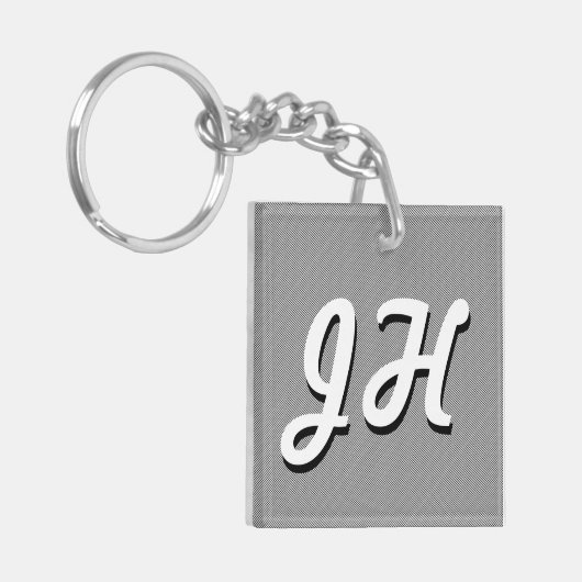 薄い白黒のストライプ |レトロスタイルのイニシャル キーホルダー (正面左)