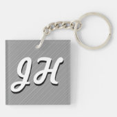 薄い白黒のストライプ |レトロスタイルのイニシャル キーホルダー (裏面)