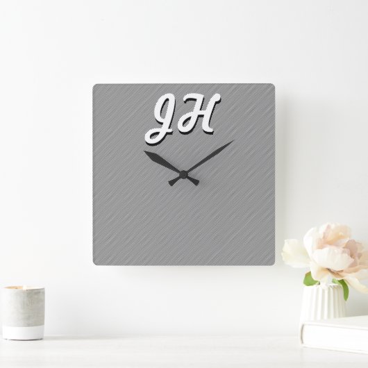 薄い白黒のストライプ |レトロスタイルのイニシャル スクエア壁時計 (ホーム)