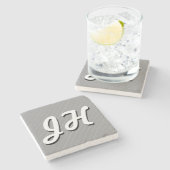 薄い白黒のストライプ |レトロスタイルのイニシャル ストーンコースター (横)