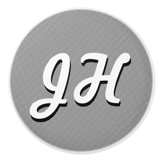 薄い白黒のストライプ |レトロスタイルのイニシャル セラミックノブ (正面)