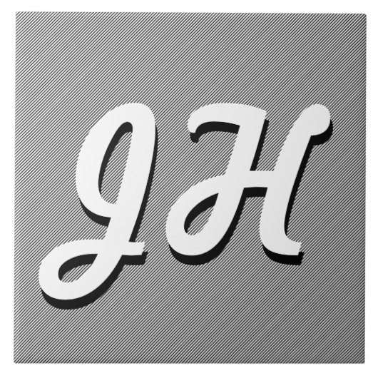 薄い白黒のストライプ |レトロスタイルのイニシャル タイル (正面)