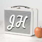 薄い白黒のストライプ |レトロスタイルのイニシャル メタルランチボックス (インサイチュ)