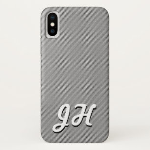 薄い白黒のストライプ  レトロスタイルのイニシャル iPhone X ケース