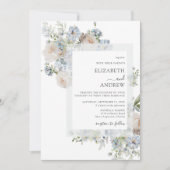 薄い空色とバラ色の花の写真 招待状 (正面)