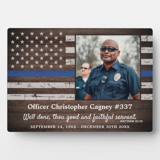 薄い素朴ブルーライン警察の記念写真 フォトプラーク (正面)