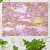 薄い紫モダンと金ゴールドの大理石パターン キッチンタオル (折り畳み)