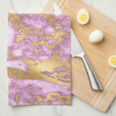 薄い紫モダンと金ゴールドの大理石パターン キッチンタオル (四つ折り)
