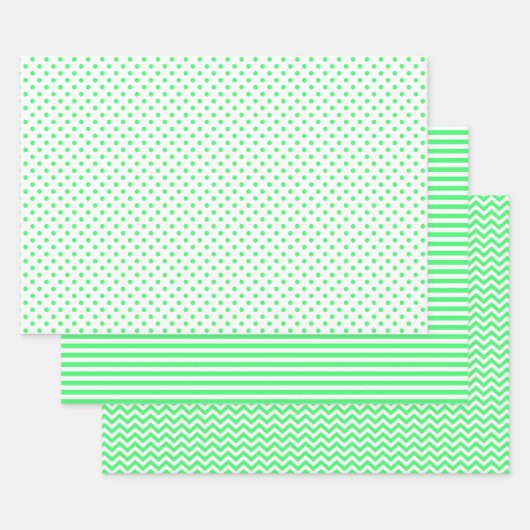 薄い緑と白の水玉模様 ラッピングペーパーシート (セット)