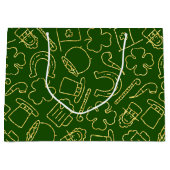 薄い緑のアイルランド風の輪郭を持つ緑 ラージペーパーバッグ (正面)