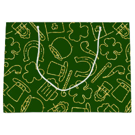 薄い緑のアイルランド風の輪郭を持つ緑 ラージペーパーバッグ