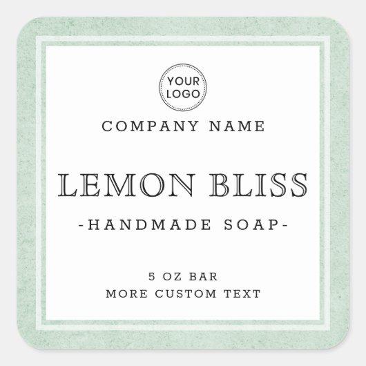 薄い緑のテクスチ縁どャーの正方形の製品ラベル スクエアシール (正面)