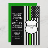 薄い緑のライン バッジ写真挿入 招待状 (正面/裏面)