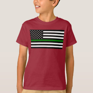 薄い緑のライン 軍事 & ヴェテラン アメリカ国旗 Tシャツ