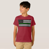 薄い緑のライン 軍事 & ヴェテラン アメリカ国旗 Tシャツ (正面フル)