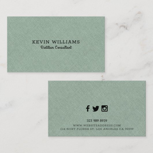 薄い緑のリネンフェイクテクスチャ背景 名刺 (正面/裏面)