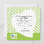 薄い緑の水玉模様のポルトガル産の雄鳥です。 招待状 (裏面)