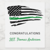 薄い緑の線のフラグ軍隊退職 ワインラベル (シングルラベル)