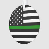 薄い緑の線のフラグ：愛国的な軍隊退役軍人 オーナメント (正面)